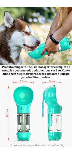 Garrafa de água portátil para cães 3 em 1